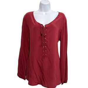 NWT 100% Silk Acrobat Ren Faire Lace up Tunic Burgundy with Gold Detail M